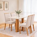 Ver imagem 1 de Conjunto Sala de Jantar Mesa Manu 120cm Tampo MDF e Vidro Canto Reto 4 Cadeiras Tainá