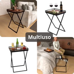 Mesa de Canto Para Sala Dobrável Com Bandeja Preto Fosco - 4