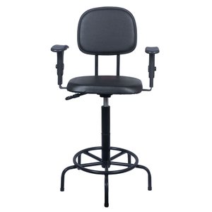 Cadeira de Caixa Alta Atendimento Portaria Balcao com Braco Pp Preto Corino