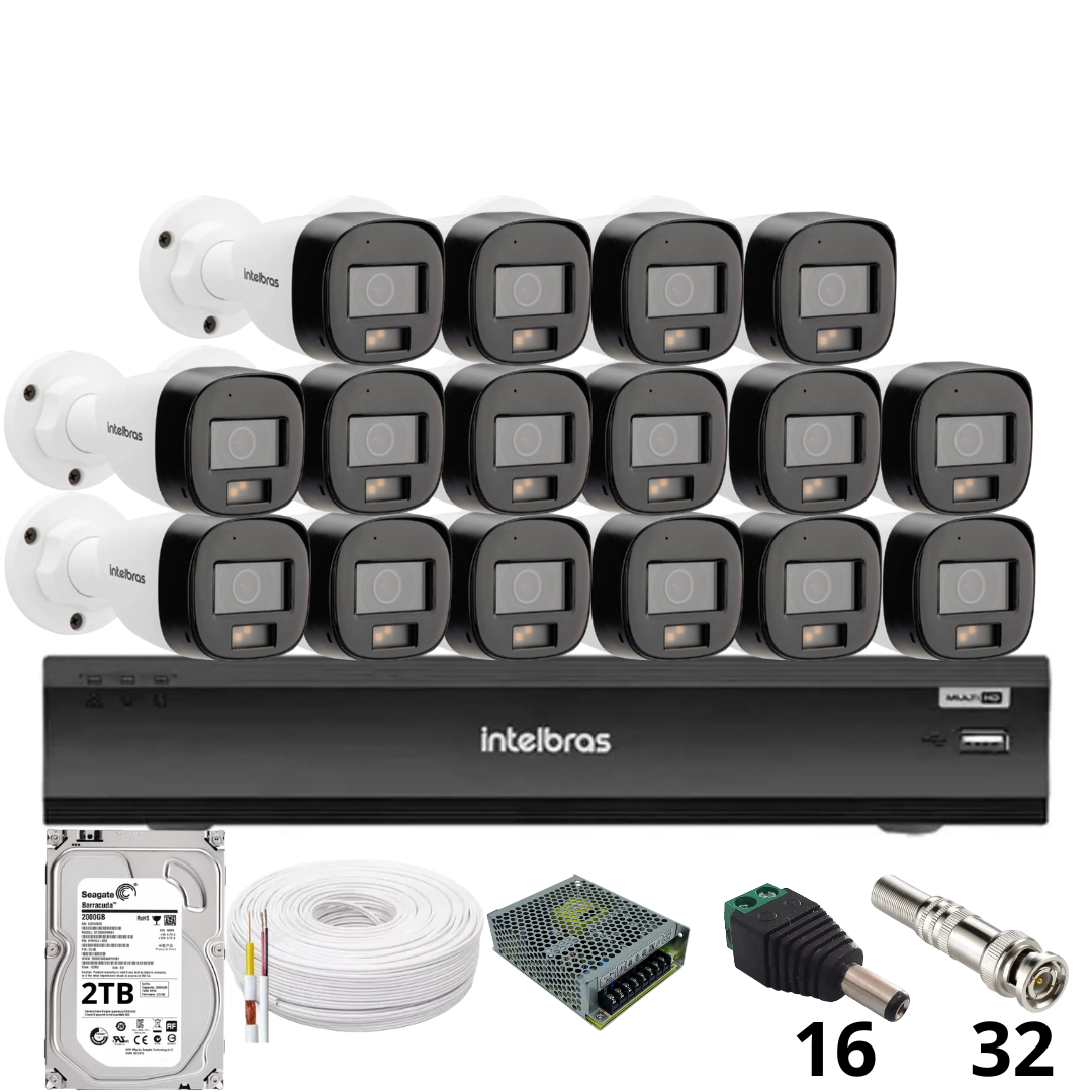 Kit 16 Câmeras Intelbras 3220b Full Color com Áudio Dvr Intelbras Imhdx 3132 Inteligência Artificial - 4