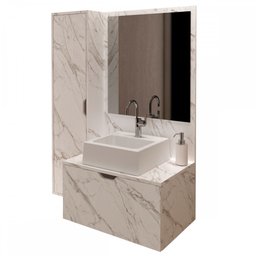 Armário de Banheiro com Cuba 2 Portas Mármore Branco Bn3629 - Tecno Mobili - 2