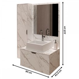 Armário de Banheiro com Cuba 2 Portas Mármore Branco Bn3629 - Tecno Mobili - 3