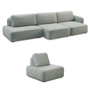 Conjunto Sala de Estar 1 Sofá Retrátil Modulado 402cm e 1 Poltrona Santiago Bouclê Cinza G89 - Gran