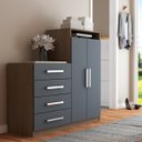 Ver imagem 1 de Cômoda Paris 2 Portas 4 Gavetas Carvalho/cinza - Panorama Móveis