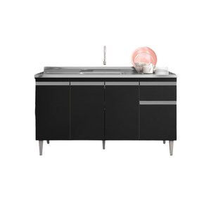 Gabinete de Pia Armário Tatiane 150cm Preto S/tampo - Ajl Móveis