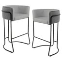 Ver imagem 1 de Kit 2 Banquetas Decorativas Base Aço Preto Betina C-416 Linho Cinza Escuro - Domi