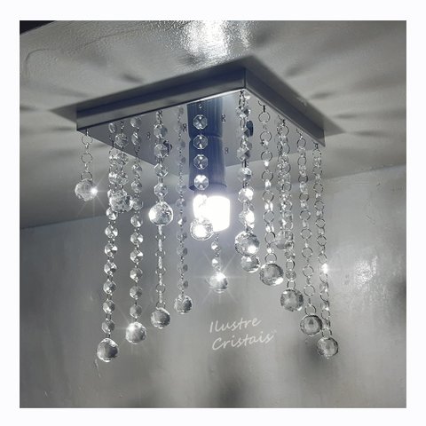 Lustre para Sala de Cristal Acrílico Alto Brilho 20x20 Cm Soquete E27