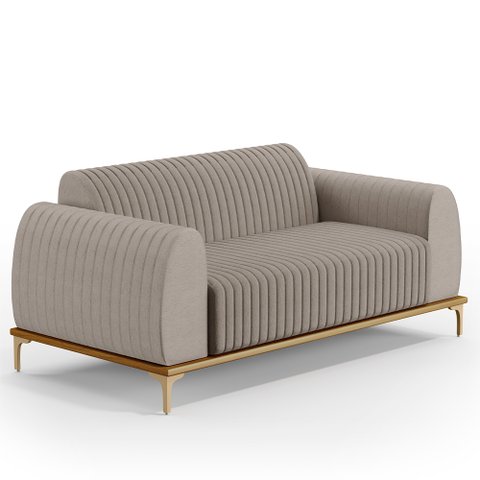 Sofá 2 Lugares para Sala de Estar Molino 150 Cm D02 Pés D'ouro Linho Bege C-107 - Lyam Decor