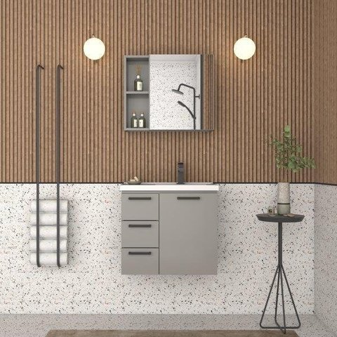 Conjunto Gabinete Ame para Banheiro com Toucador e Espelheira com Prateleiras para Objetos Lavatório