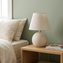 Ver imagem 2 de Abajour Bola C/ Cúpula Tecido Decorativo de Cerâmica para Sala e Mesa Off White