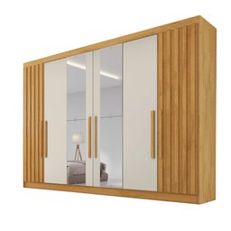 Guarda Roupa 6 Portas 2 Portas Ripadas Potente com Espelho 100% Mdf Peroba Off White - Móveis Europa - 2
