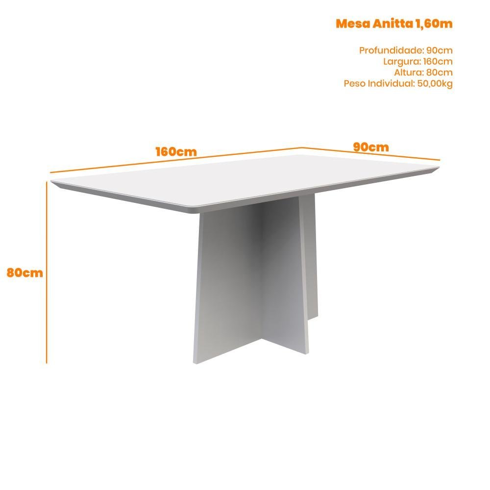 Conjunto de Jantar Anitta 1,60 e 6 Cadeiras Ana Ype/Off White/Linho Cinza New Ceval - 3