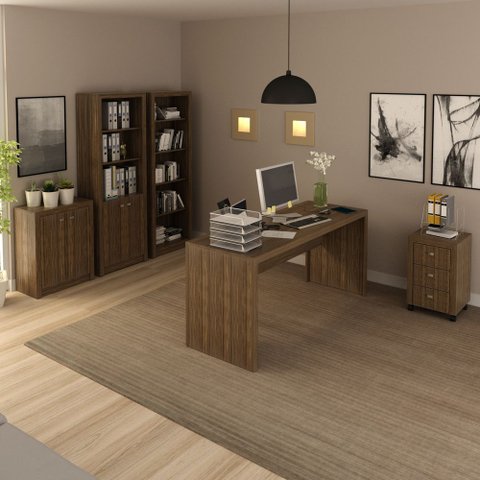 Conjunto de Escritório com Escrivaninha 05 pç CJ43018-033 Tecno Móbili - Tecno Móbili Nogal