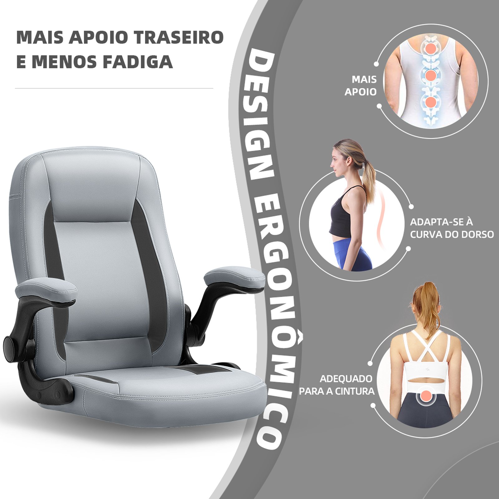 YAMASORO Cadeira Escritório Ergonomica Lombar de Apoio Cadeira Giratoria com Rodas e Apoio de Braço - 3