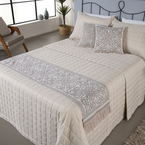 Kit 5 Peças Peseira Casal Padrão e Queen com Almofadas Cheias Dupla Face Grécia Jacquard Cor Caqui
