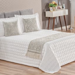 Kit Peseira Grécia 5 Peças Queen 60% Algodão Tecido Jacquard Acompanha Almofadas Cheias Cáqui - 1