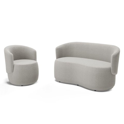 Kit Poltrona e Namoradeira Aisha Orgânica Bouclê Bege - Desk Design