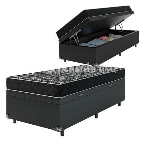 Cama Box Baú Solteiro Conforto Sintético Cinza + Colchão Solteiro Conforto Espuma D33 26x88x188