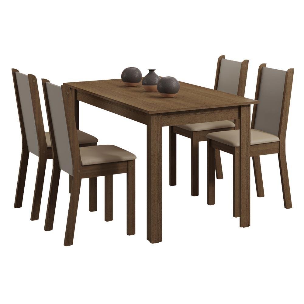 Conjunto Sala de Jantar Rosa Madesa Mesa com 4 Cadeiras - Rustic/crema/sintético Bege - 4