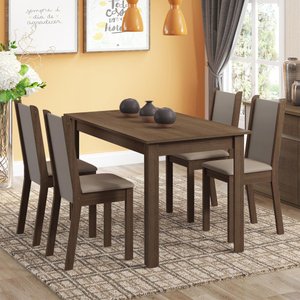 Conjunto Sala de Jantar Rosa Madesa Mesa com 4 Cadeiras - Rustic/crema/sintético Bege