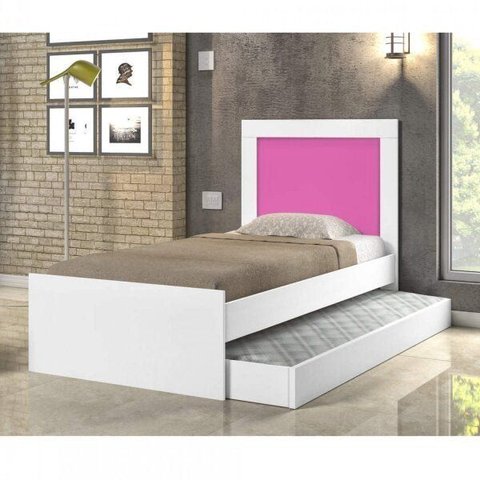 Bicama Solteiro MDF 193cm x 97cm Luara Cinza/Rosa/Azul