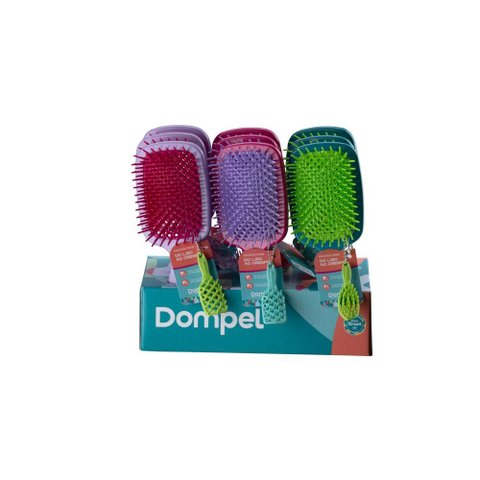 Display Escova Favo Retangular 4033 Dompel c/ 9 Escovas - Violeta, Rosa Escuro e Verde Escuro
