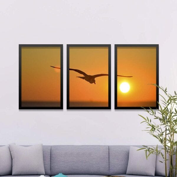 Conjunto Kit 3 Quadros Decorativos Gaivota Ao Pôr do Sol Los Quadros - 2