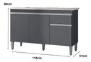 Ver imagem 2 de Balcão Gabinete Multiuso Tatiane 120cm 3 Pts 1 Gv S/tampo