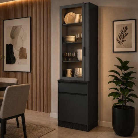 Paneleiro Cristaleira Etna com LED 2 Portas 1 Gaveta