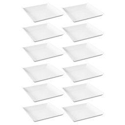 12 Pratos Quadrados Brancos Grandes Plástico 21cm Lanchonete Padaria Cozy Coza - 1