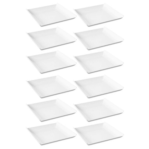 12 Pratos Quadrados Brancos Grandes Plástico 21cm Lanchonete Padaria Cozy Coza