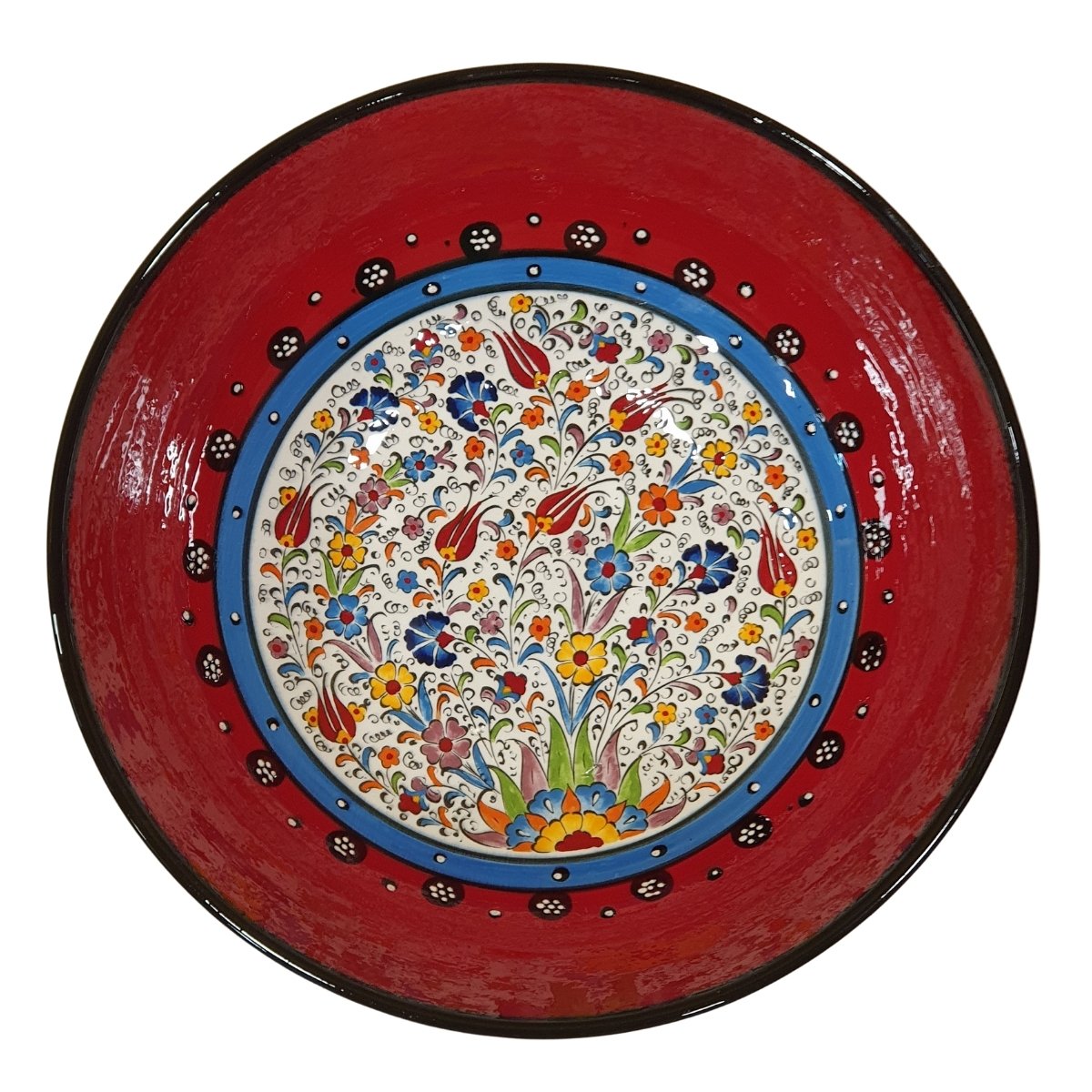 Centro de Mesa Turco Pintado de Cerâmica Vermelho 30cm (Pinturas Diversas) - 1