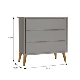 Dormitório Infantil Theo Retrô 3 Portas, Cômoda e Berço Cinza com Pés Amadeirado - Reller Móveis - 4