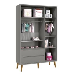 Dormitório Infantil Theo Retrô 3 Portas, Cômoda e Berço Cinza com Pés Amadeirado - Reller Móveis - 3