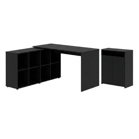 Mesa Escrivaninha em L 140x130 cm e Balcao 60 cm Preto Artany