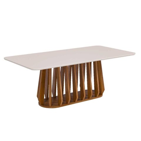 Mesa para Sala de Jantar 210cm Tampo de Vidro Pitanga Natuame Madeira Off White