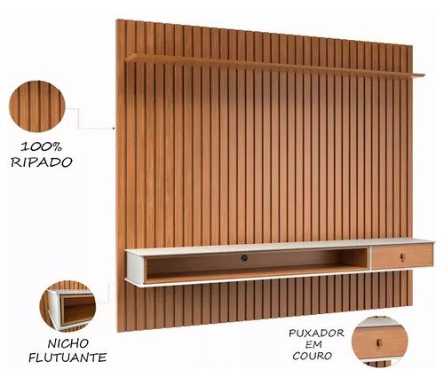 Painel Ripado Suspenso para Tv de até 75 Polegadas 2,50m Premium Quarto e Sala Moderno Cor Nature - 3