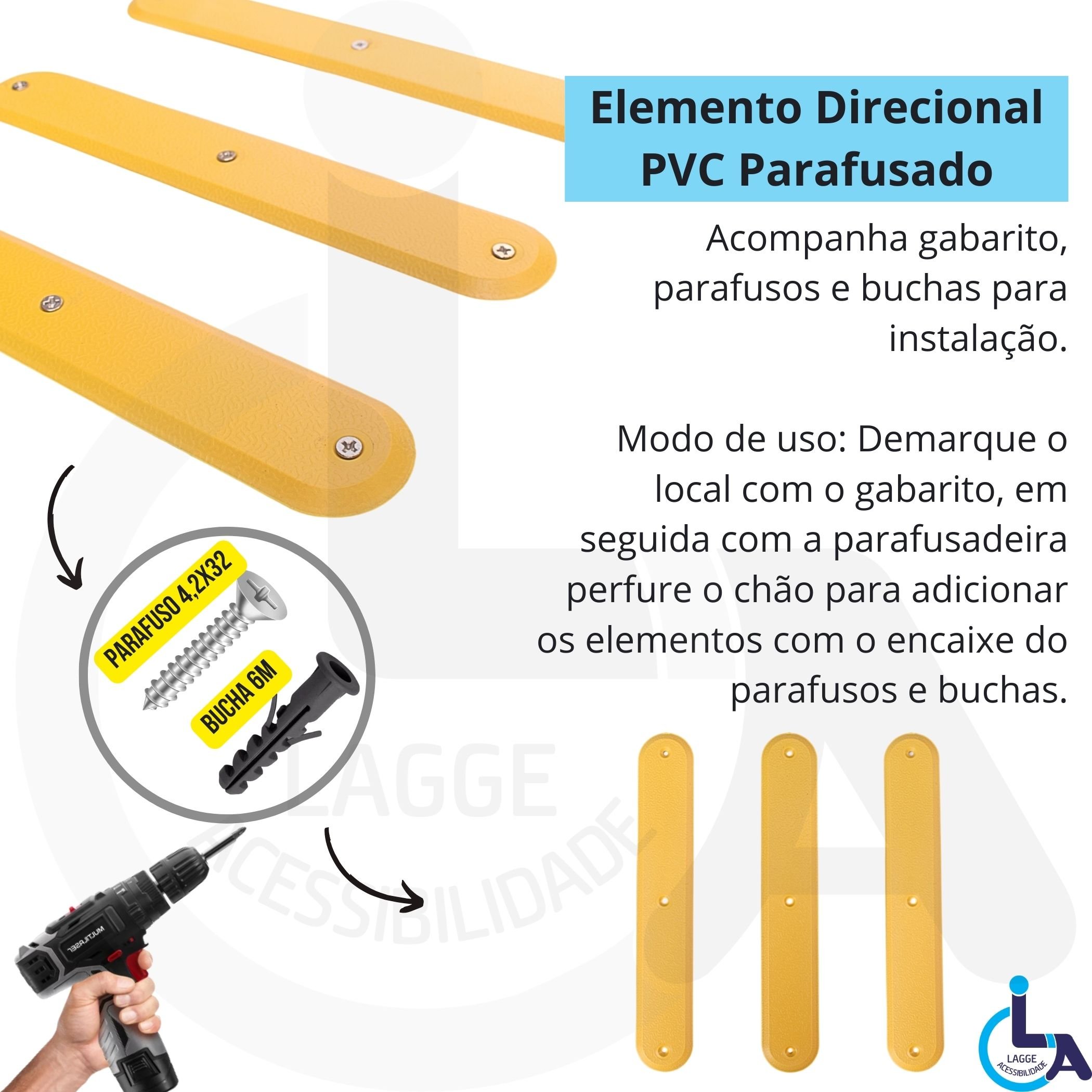 Elemento Tátil Direcional Pvc Parafusado Amarelo - 2