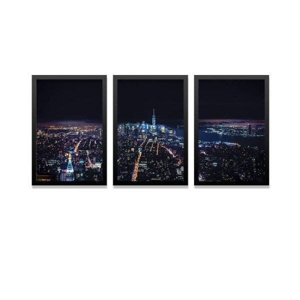 Conjunto Kit 3 Quadros Decorativos Metropolis Iluminada Los Quadros - 1