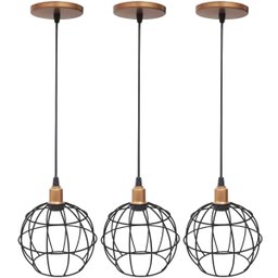 3 Pendentes Aramado Globo Preto Luminária Lustre Industrial Teto Vintage Cobre Rose Agp Ilumini - 1
