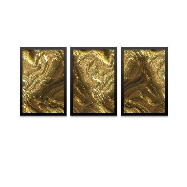 Conjunto Kit 3 Quadros Decorativos Abstrato Gold Los Quadros - 1