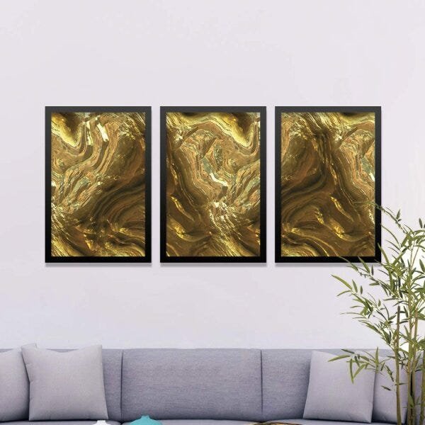 Conjunto Kit 3 Quadros Decorativos Abstrato Gold Los Quadros - 2