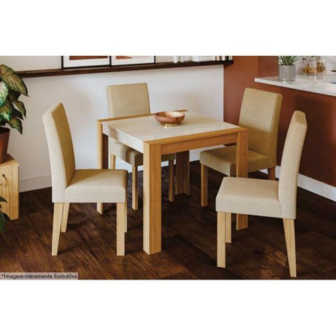 Sala de Jantar Completa Grace C/ Tampo Madeirado 90cm + 4 Cadeiras Maia Nature/ow/gengibre - Cimol