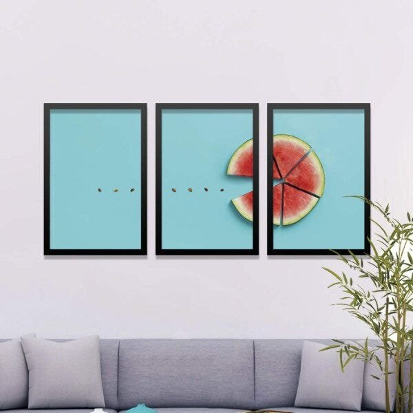 Conjunto Kit 3 Quadros Decorativos Melancia Pac Man Los Quadros - 2