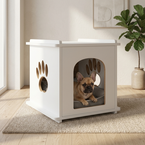 Mesa de Cabeceira Pet Casinha Cachorro Gato Madeira MDF:Branco