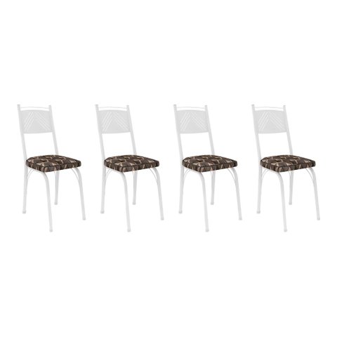 Kit 4 Cadeiras de Cozinha Virginia Estampado Mosaico Palha Pés de Ferro Branco - Pallazio