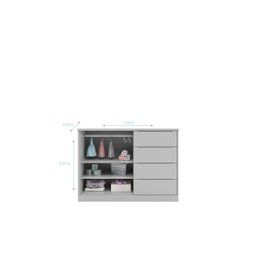 Kit Quarto Infantil Bebê Perola Cômoda 4 Gavetas 2 Portas E Guarda Roupa 3 Portas 4 Gavetas Cinza -  - 3