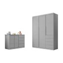 Ver imagem 1 de Kit Quarto Infantil Bebê Perola Cômoda 4 Gavetas 2 Portas E Guarda Roupa 3 Portas 4 Gavetas Cinza - 