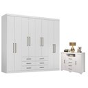 Ver imagem 1 de Guarda Roupa Casal 8 Portas 6 Gavetas Master e Cômoda Havana Master com Pés Branco Brilho - Santos