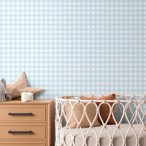Papel de Parede Infantil Xadrez Vichy Azul Claro